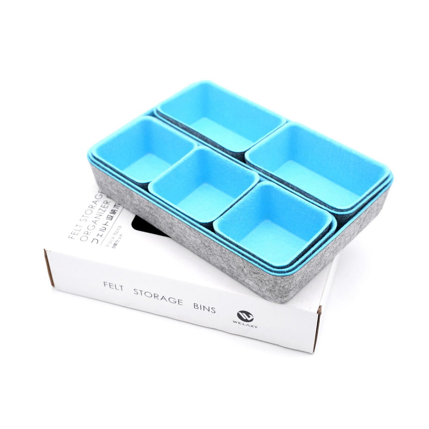 Welaxy Drawer organizers bins dividers storage trays shallow organizing box for office supplies makeup nightstand catchall key holder cozy room decor 8-piece (Baby blue)