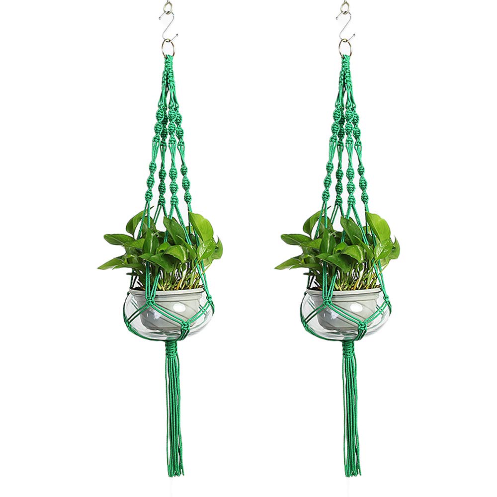 Vpang 2 Pack Macrame Plant Hanger, Outdoor Indoor Hanging Planter Basket Flower Pot Holder Nylon Rope Home Decor 41 Inch (Green)