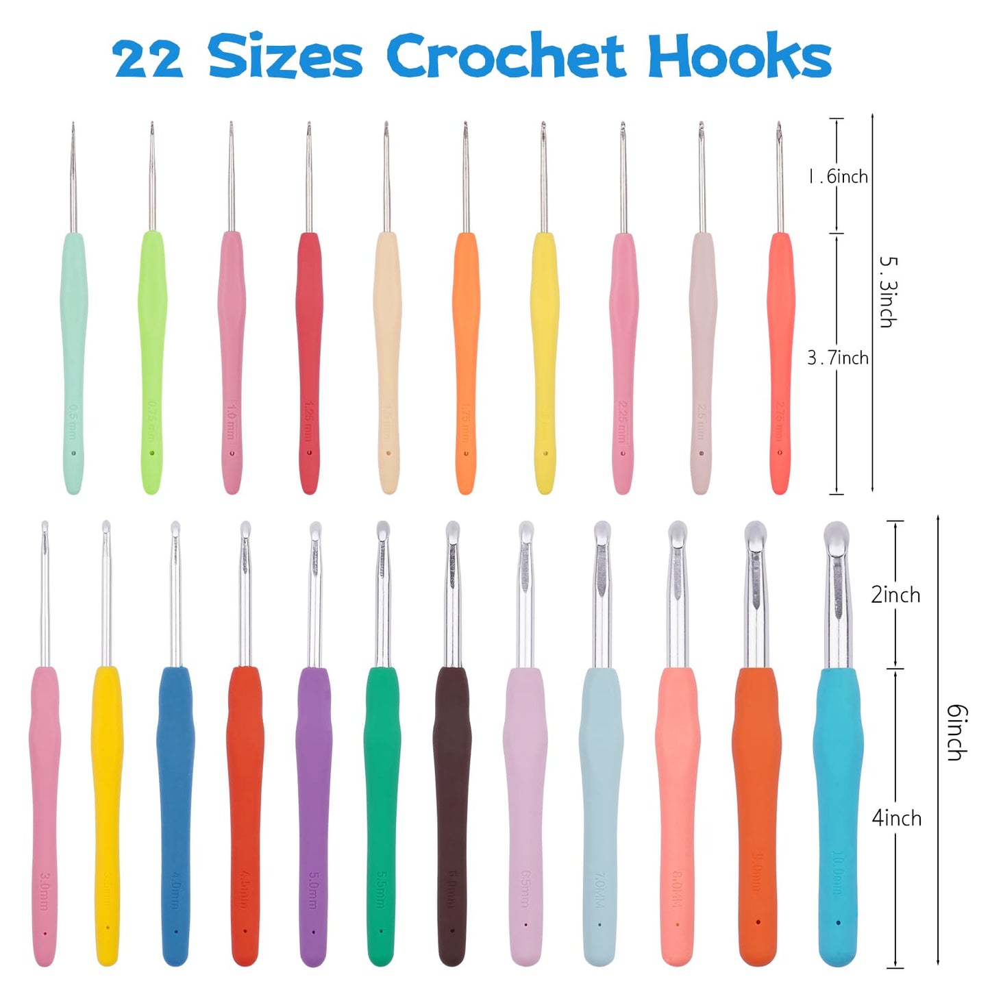 BsHooker 22 Sizes Crochet Hooks Set with Storage Case,0.5mm-10mm Crochet Hooks with Ergonomic Soft Handle for Arthritic Hands,Crochet Kit for Beginners,Blue
