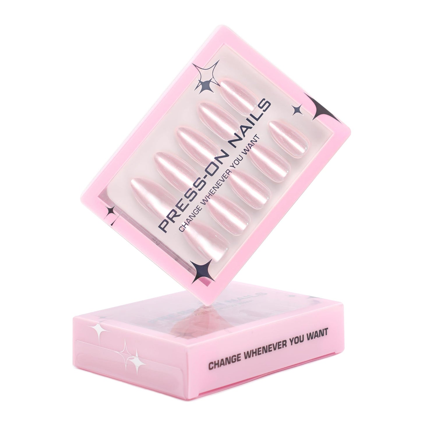 Almond Press-On Nails – 30 Pcs Glossy Chrome, French Tip & Solid Color Nail Set with Glue & Adhesive Tabs | PMMA Coated Reusable False Nails for Women & Teens (Cloud Veil, Medium)