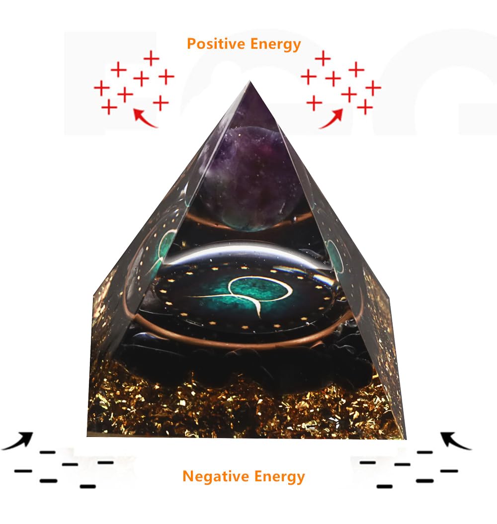 12 Zodiac Orgone Crystal Pyramid, Natural Amethyst with Obsidian,Healing Crystals Pyramid for Protection Chakra, Unique Constellation Pyramid for Positive Energy, Healing Money Health(Taurus)