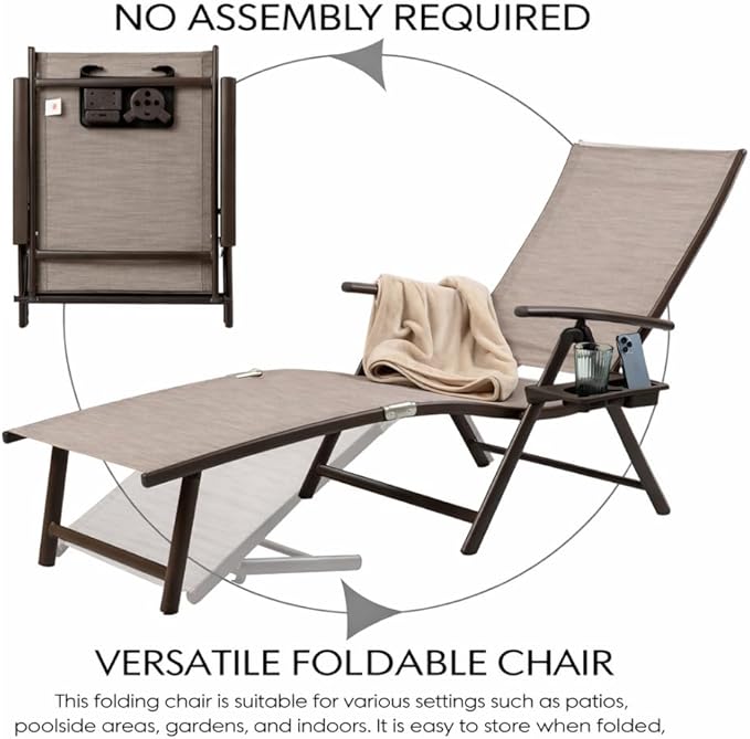 Kozyard Cozy Aluminum Reclining Lounge Chair for Beach, Yard, Pool, Deck, Patio - Outdoor Chaise Lounge with Drink Holder Weather Free Adjustable Assemble-Free Blue Strip Cushion