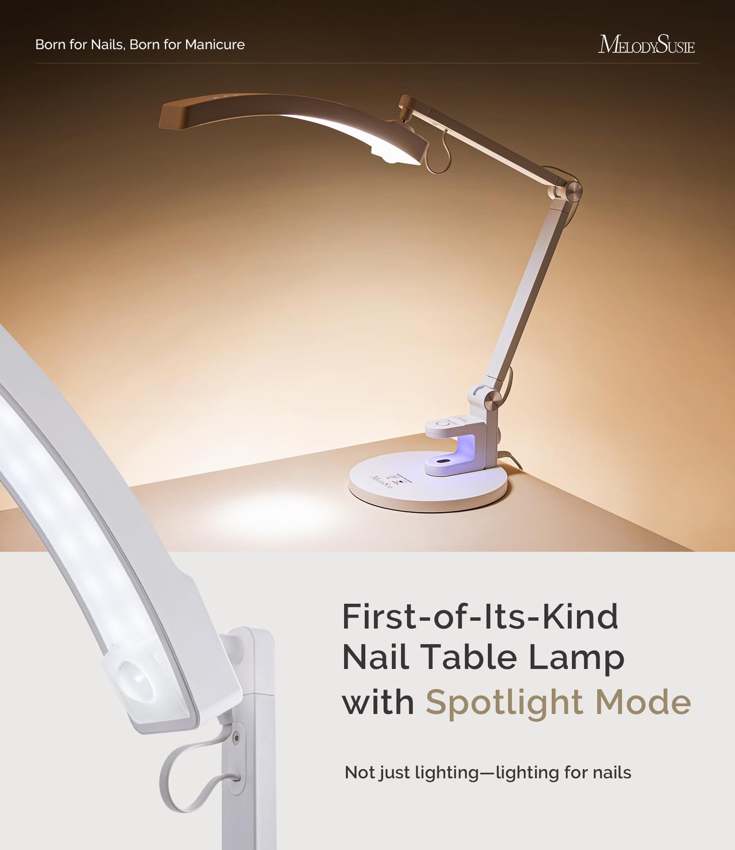 MelodySusie LED Manicure Table Lamp for Nail Techs, S-Pro29G Professional Nail Desk Light with Magnetic UV Curing Lamp, Adjustable Arm, Dimmable Brightness & 3 Color Temps for Gel Nails & Nail Art