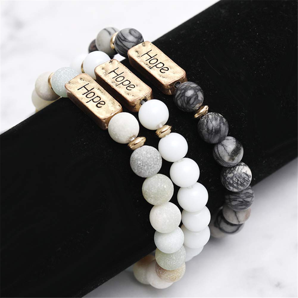 YINRIS 3 Pcs Natural Volcanic Stone Friendship Bracelets Handmade Beaded Stretch Bracelets (bra000001 (Hope)