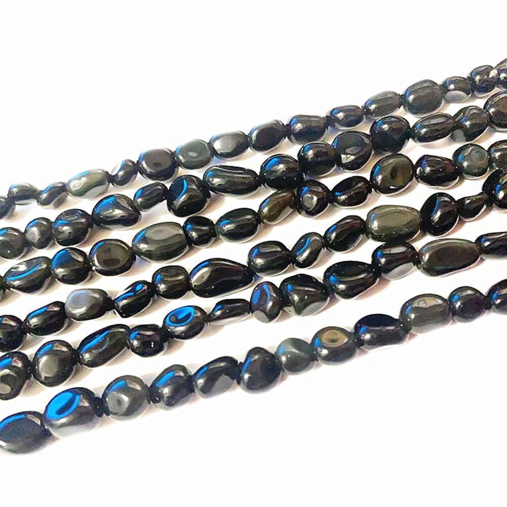 jodaying 6-8mm Natural Black Obsidian Nuggets Oval Free Tumbled Pebble Semi Precious Gemstone Loose Stone Beads Approx 15.5 inch for DIY Jewelry Making