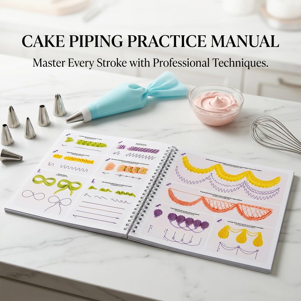 MDTARVF Upgraded Cake Practice Decorating Board with Adjustable Stand Thickened Waterproof, 23 Sheets Icing Piping Nozzles Practice Drawings Cake Decorating Kit Baking Supplies for Beginner Home Baker