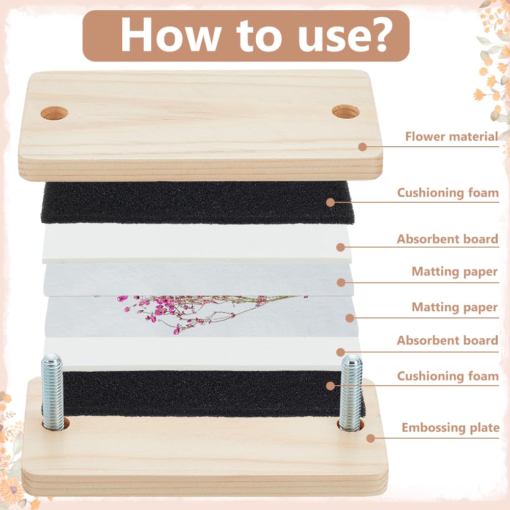 BENECREAT Flower Pressing Kit, 2x3.9inch Rectangle Miniature Flower Press Kit with Bloting Paper for Adults, Wooden Flower Preservation Kit for Crafters Dried Flower Leaf Making