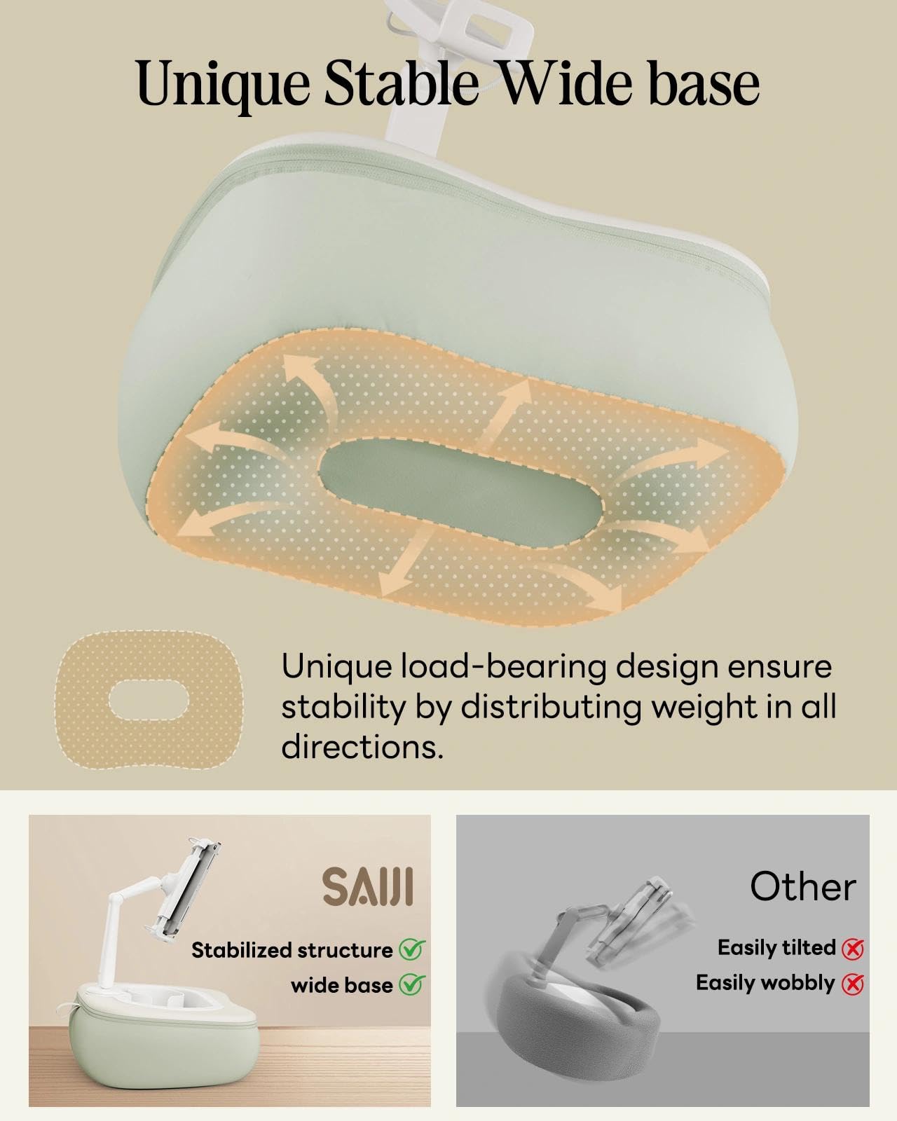 SAIJI Tablet Pillow Stand for Bed, Stable iPad Holder with Food-Grade Snack Bowl, Adjustable Kindle Pillow Stand for Reading, Suit for 4.7-15.6" Kindle,iPad,iPhone,Tablet,Green