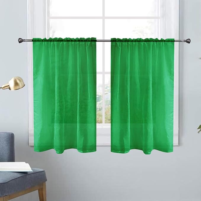 SpaceDresser Basic Rod Pocket Sheer Voile Window Curtain Panels Green 1 Pair 2 Panels 26 Width 24 Inch Long for Kitchen Bedroom Children Living Room Yard（Green，26Wx 24L）