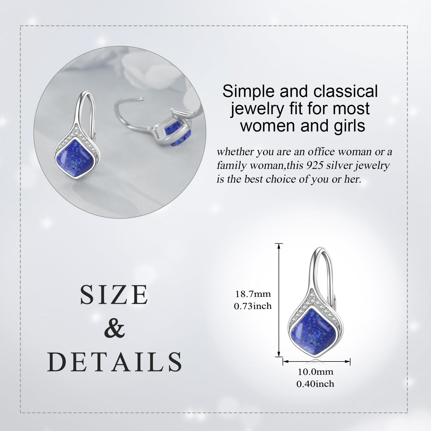 Lapis Lazuli Drop Earrings Sterling Silver Lapis Teardrop Leverback Earrings Blue Stone Dangle Earrings Jewelry Christmas Gifts For Women