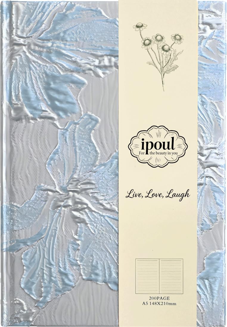 ipoul Hardcover Journal, Flower Notebook, A5, 6x8, Lined Pages, Lay-flat, Beautiful Journal for Women, Lily Flower, Blue Journal for Writing, Personal Notebook, Dream Journal, Self Care Journal