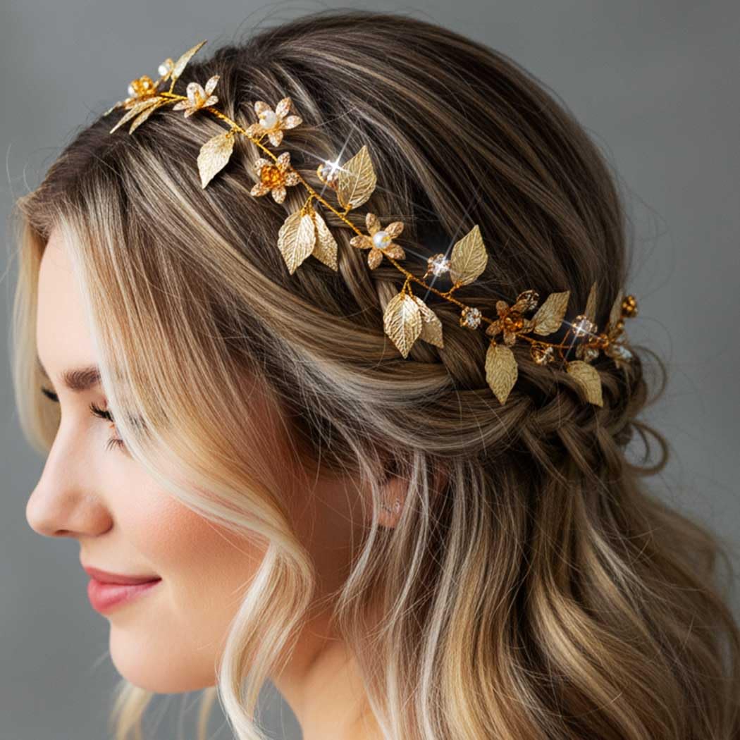 Yean Bride Wedding Hair Vine Headband Gold Leaf Bridal Accessories for Women