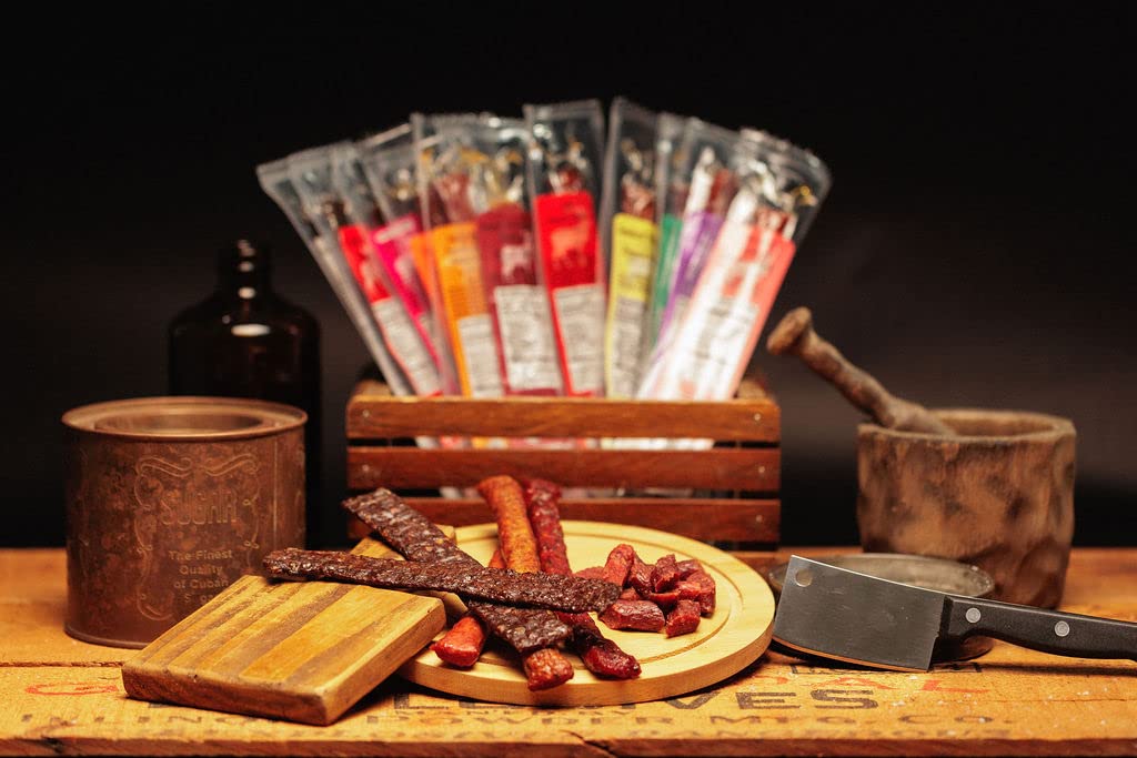 Jerky.com Exotic Meat Sticks Gift Bag | Wild Game Jerky Sampler with Venison, Elk & Wild Boar Meat Sticks | 12pc High Protein Jerky Gift basket for Men | Fathers Day Gift for Dad