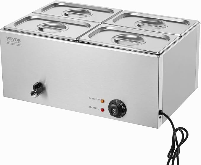 VEVOR 4-Pan Commercial Food Warmer, 15.9QT Electric Steam Table, 1200W Professional Countertop Stainless Steel Buffet Bain Marie with 86-185°F Temp Control for Catering and Restaurants, Silver