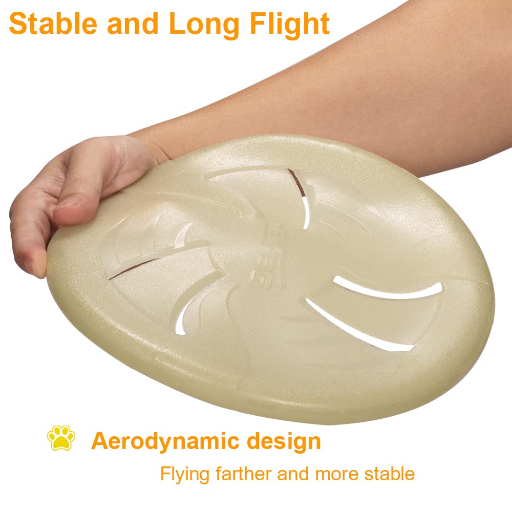 HONGEZEY Glow-in-The-Dark Flying Discs, Interactive Dog Flyer Toys, Soft Lightweight Dog Catch and Fetch Toys, Floats in Water & Safe on Teeth, 9 inch (Large, Glow)