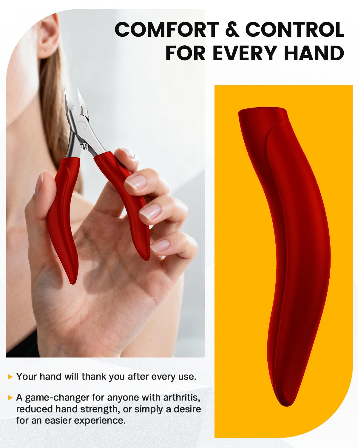 BEZOX Toenail Clippers for Thick & Ingrown Nails – Heavy Duty Toe Nail Clipper for Seniors for Thick Toenails with Comfort Grip & Long Handle - Red