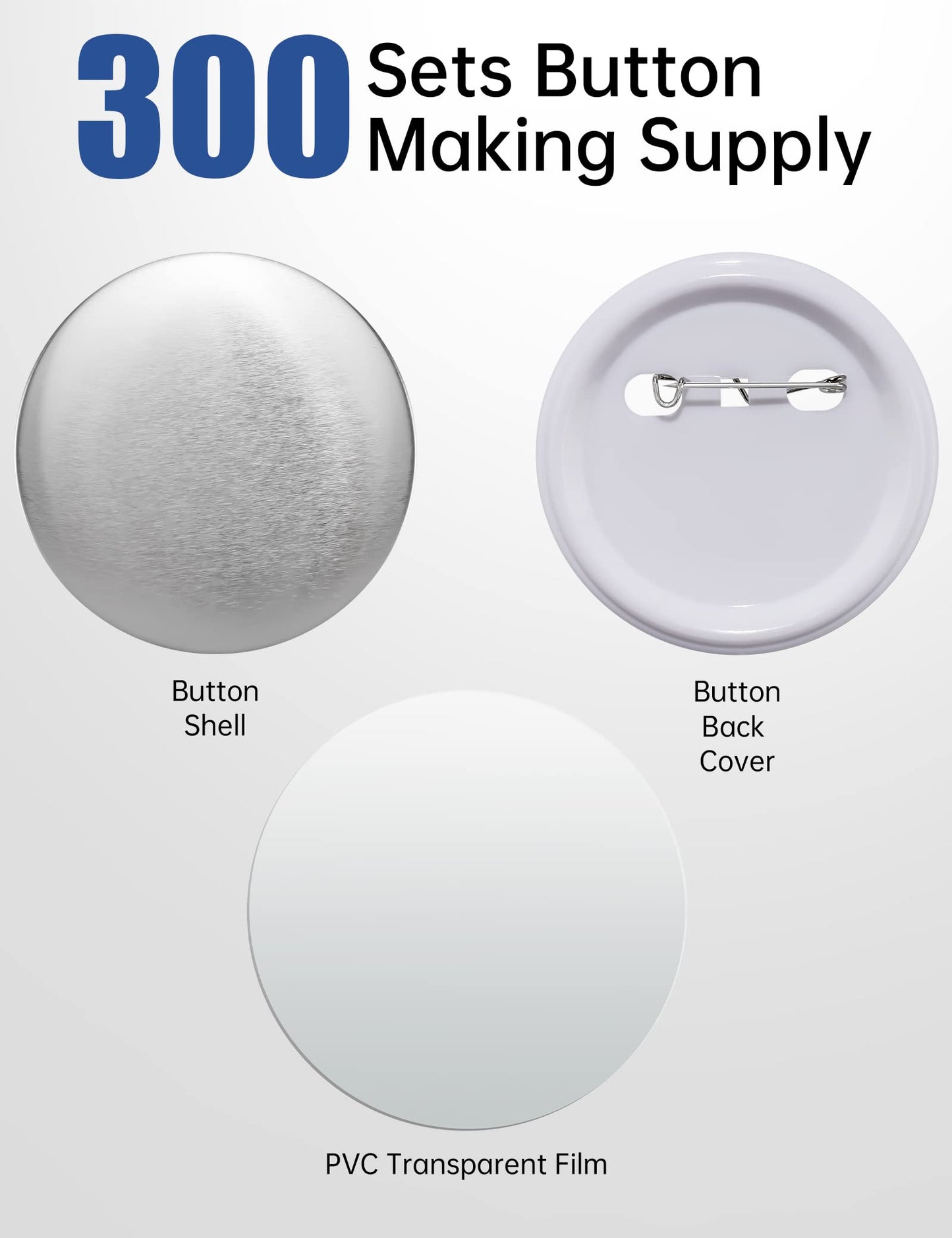 NiArt Blank Button Making Supplies (300pcs 32mm/1.25in) Round Badge Button Parts, Metal Pin Badge Kit for Buttons Maker Machine with Clear Film