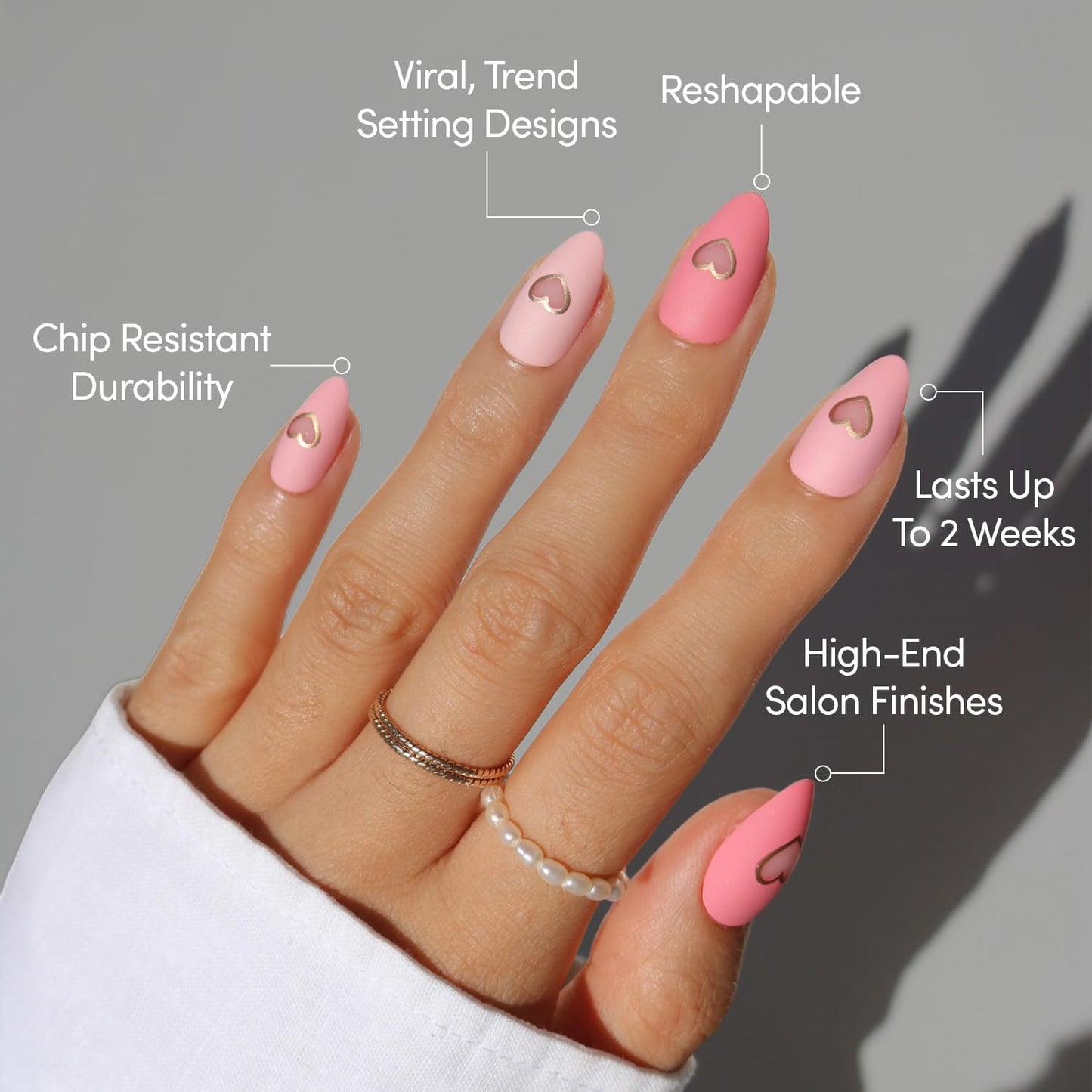 Glamnetic Press-On Nails Bundle - Think in Pink | 3 Short Almond Fake Nails Mixed Pink Hues in Ombré, Velvet & Matte Finishes | Durable, Salon-Quality Nail Kits