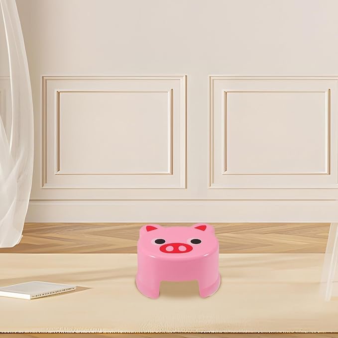 DOITOOL Cartoon Plastic Stool Non-Slip Step Stool for Bathroom Sink and Potty Training with Fun Frog and Pig Design for Boys for Bathing and Independence