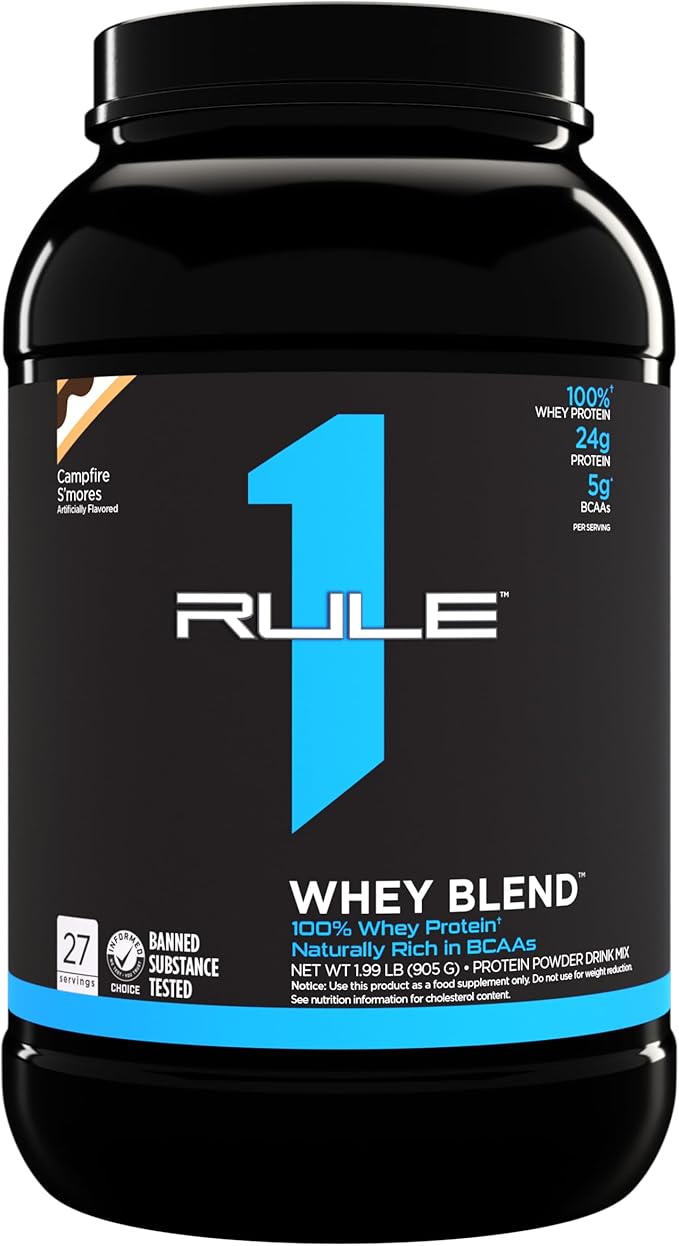 Rule One Proteins, R1 Whey Blend - 24g Fast-Acting Whey Protein Concentrates, Isolates, and Hydrolysates Per Serving, with Naturally Occurring EAAs and BCAAs (2 Pounds*, Campfire S'Mores)