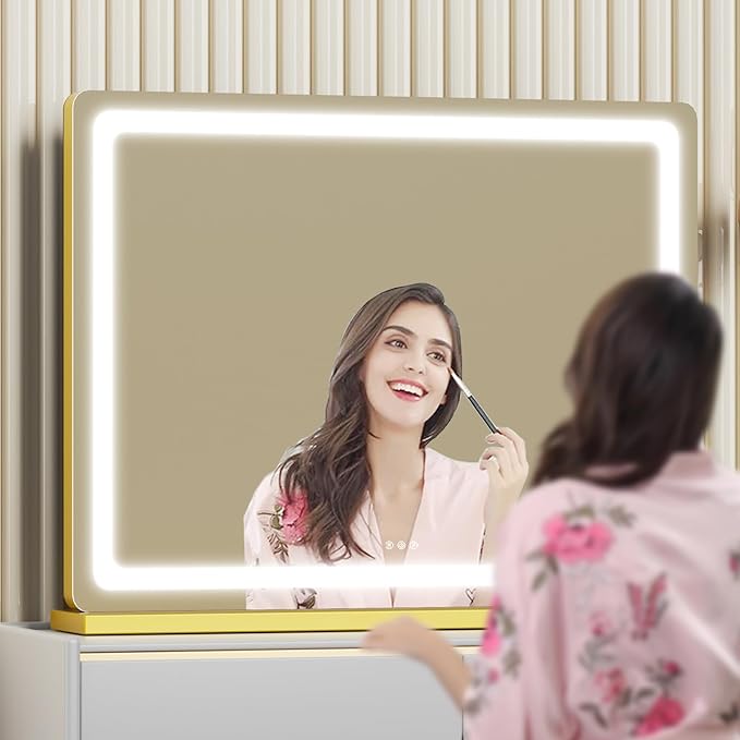 Makeup Vanity Mirror with USB Charging Port 24" x 19" Large LED Makeup Mirror, Desk Mirorr with Lights, Light up Mirror with 10X Magnification and, Dimmable 3 Modes, Touch Control White