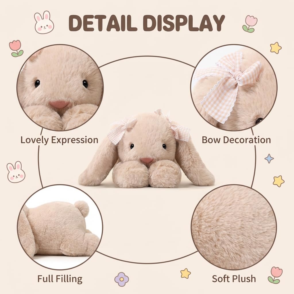 Jorkei Bunny Stuffed Animals, Soft & Cute Rabbit Plush Toys, Rabbit Stuffed Animal, Easter Bunny Plush Toys (Beige 14inch)