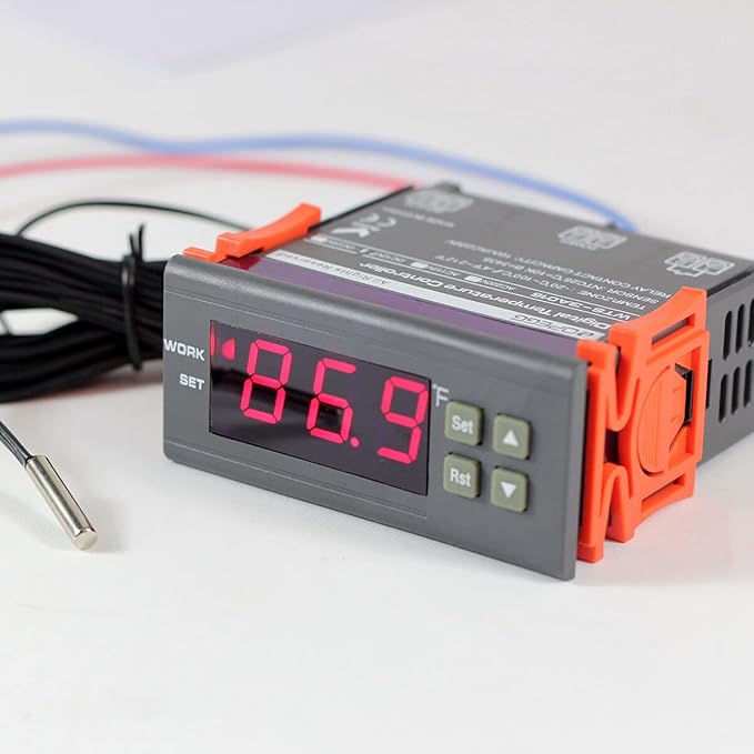 bayite DC 12V Fahrenheit Digital Temperature Controller 10A 1 Relay with NTC 10K Sensor