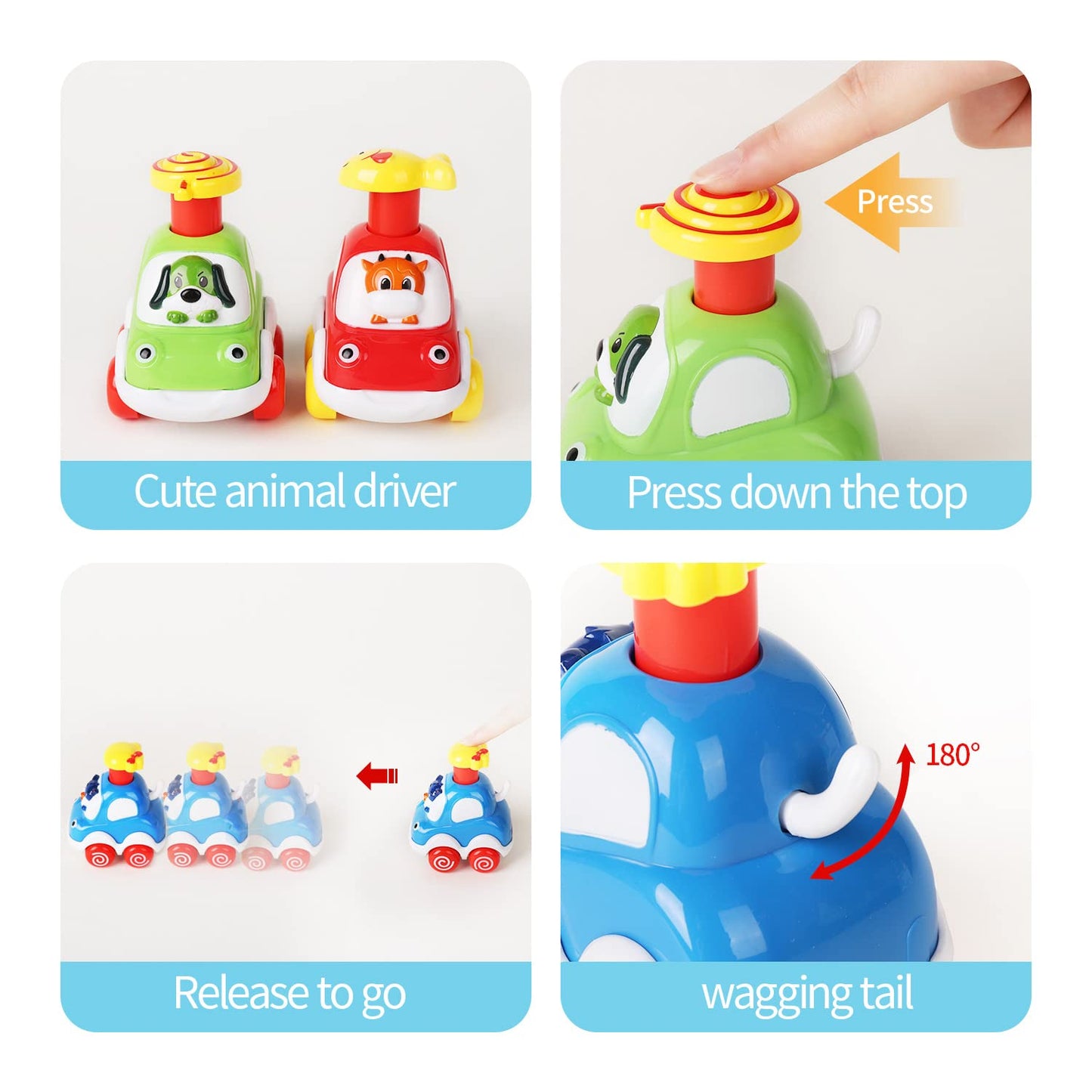 ALASOU 3 PCS Suction Cup Rotating Toys and 4 PCS Animal Car Toys for Infant and Toddlers