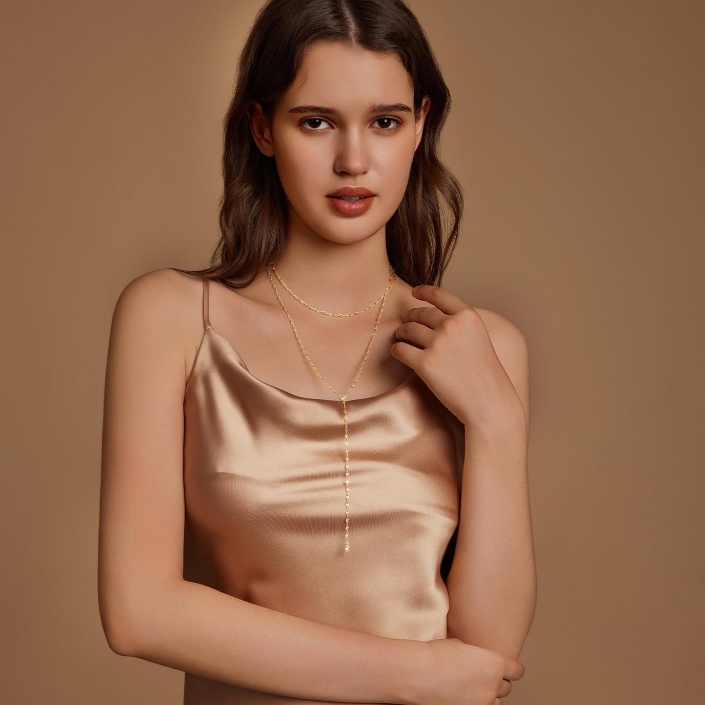 Zeffy Long Gold Necklace- Dainty Gold Teardrop Drop Lariat Necklace Trendy Layered Simple CZ Y-Shaped Body Chain Stack Wedding Prom Dangle Statement Necklace Jewelry Gifts