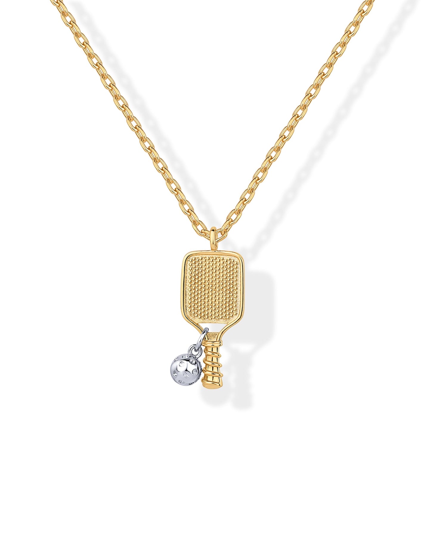 PAVOI 14K Yellow Gold Plated Pendant Chain Necklace for Women | Adjustable Pickleball Racket Two Tone Charm Necklace
