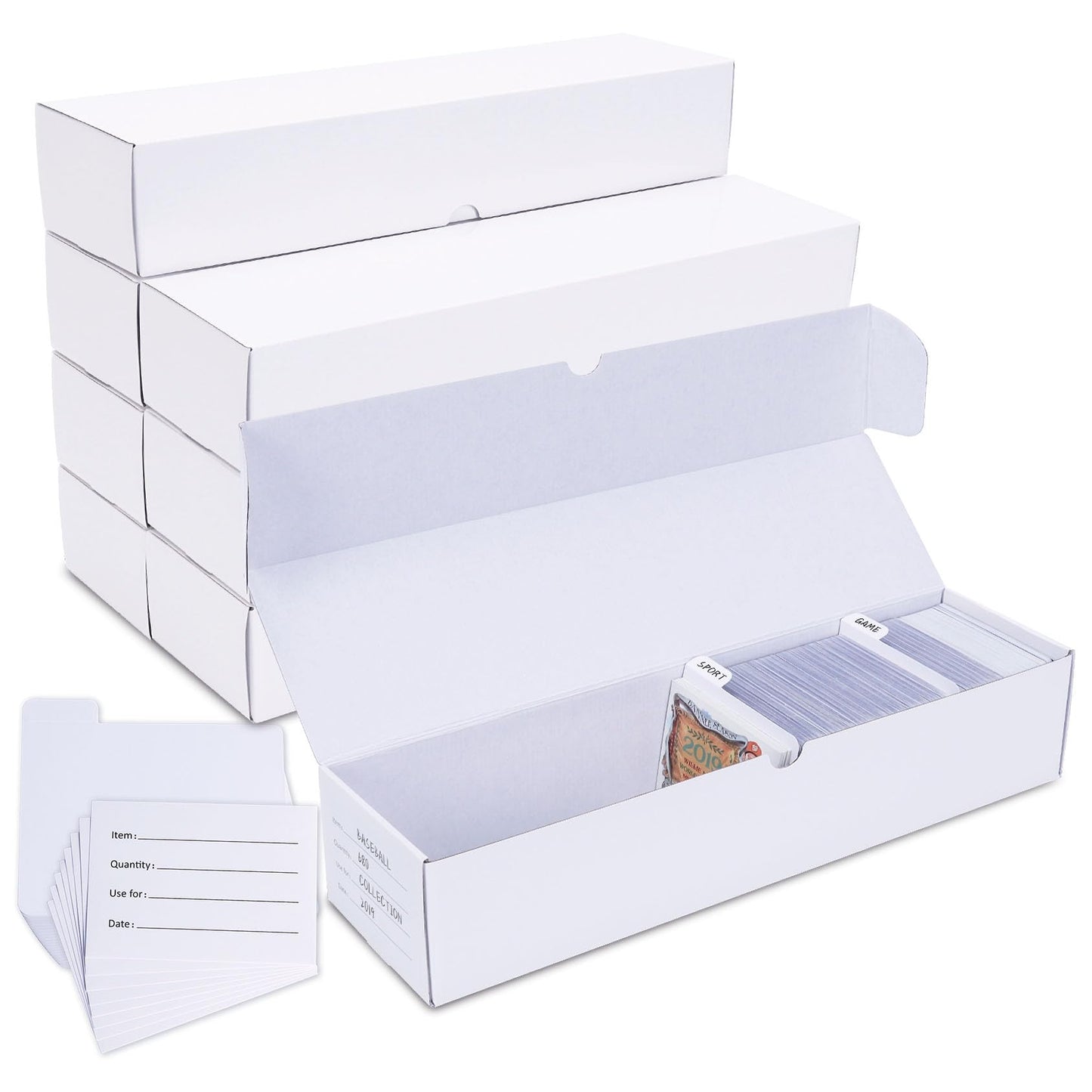 Leyzan Trading-Card Storage Box, 8-Pack • 1000 Count Corrugated Cardboard Storage Box with dividers & labels for TCG/Magic/Mtg storage and Collection, 14.4 INCH Horizontal