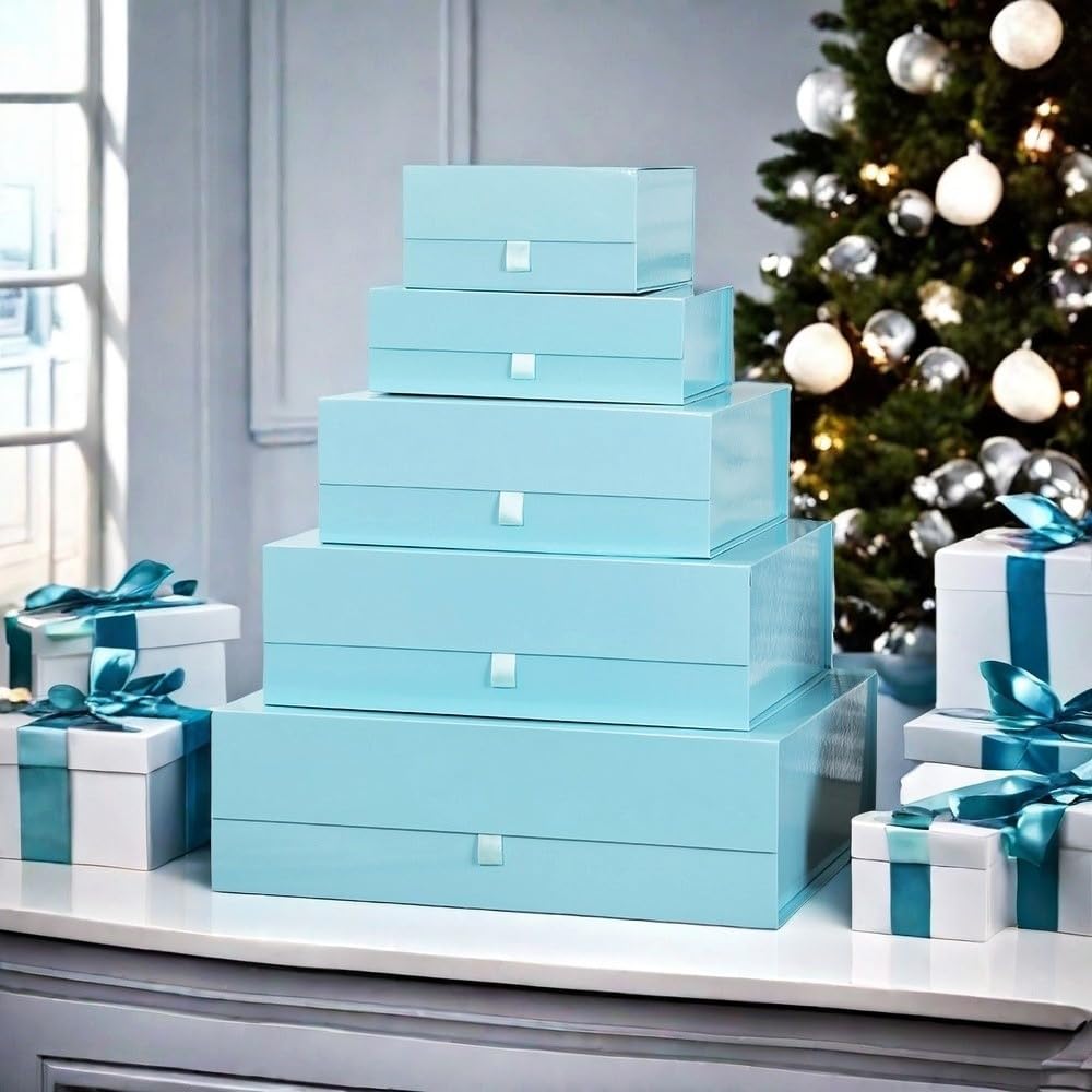 PLINJOY Large Gift Box 13.5x11.8x4.7 Inches, Blue Gift Boxes for Presents with Magnetic Closure Lid, Luxury Gift Box Rectangle Collapsible Boxes for Gift Packaging