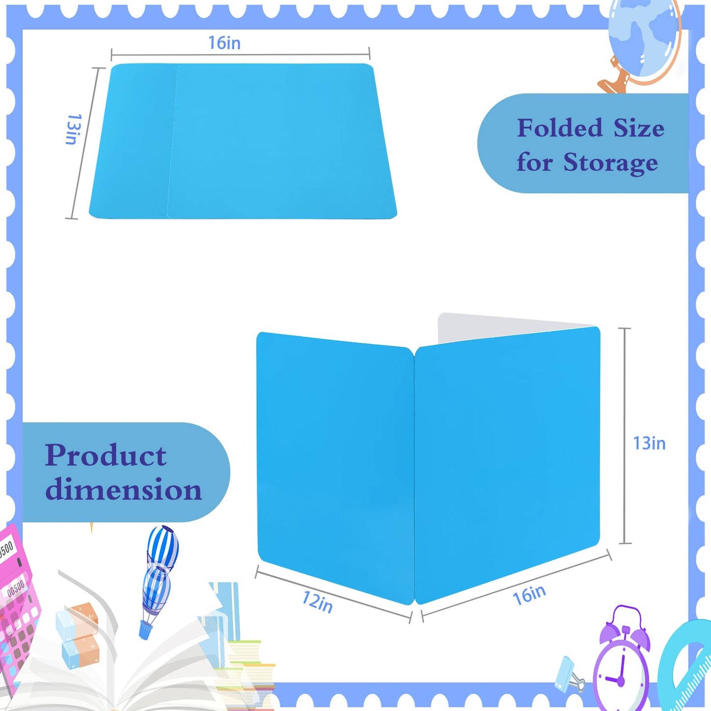EARTHSON 12 Pcs Desk Dividers for Students, Coated Paper Privacy Shields Folder for Students, Privacy Folders for Students Desks, Test Divider Classroom Teacher Supplies Office Home, Blue