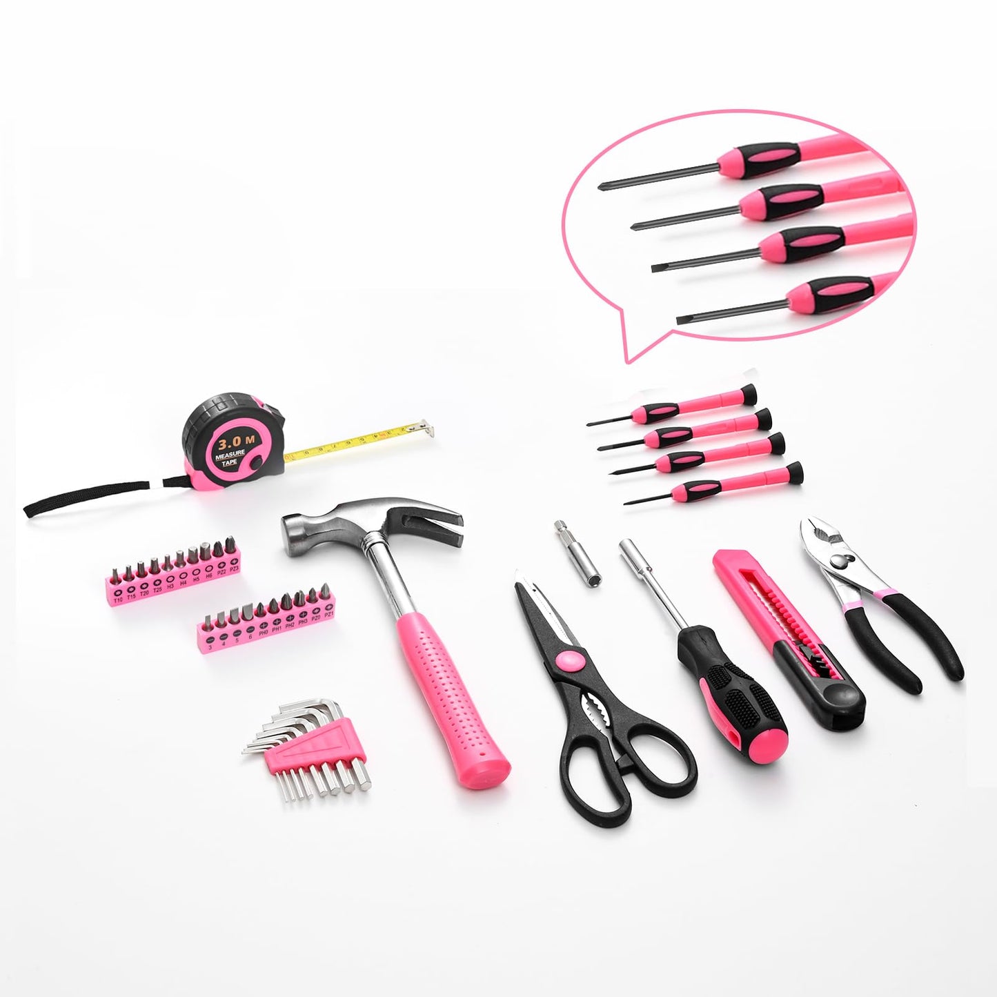 HANGYING 39 Piece Pink Tool Set for Women, All Purpose Household Hand Tool Kit with Plastic Storage Box, Small Tool kit for Home Garage Office College Dorm