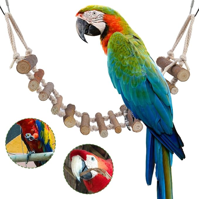 Joyzan Rope Ladder Bird Toy, Natural Wooden Swing Chewing Bridge Birdcage