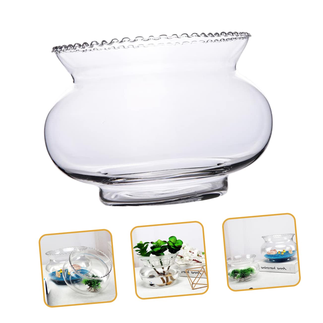 SEWOART 2pcs Glass Fish Bowl for Hydroponic Plants Simple Design Bowl Multi-Functional Terrarium for Fish Shrimp and Home Floral Edge
