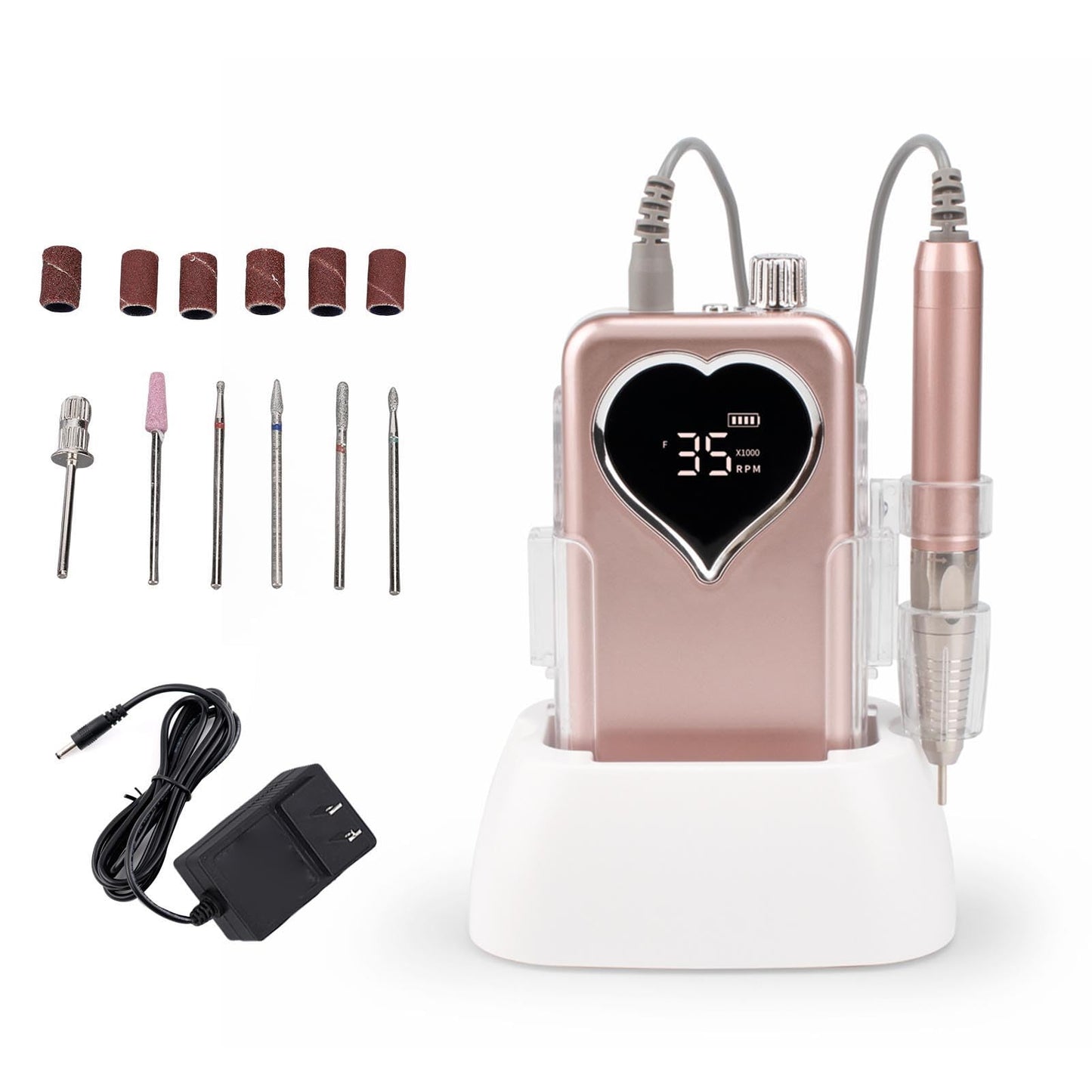 Luocute Electric Nail File, Professional Nail Drill Machine 35000 RPM Rechargeable Cordless with 6 Professional Bits LCD Display for Acrylic Gel Nails Manicure (US Plug)