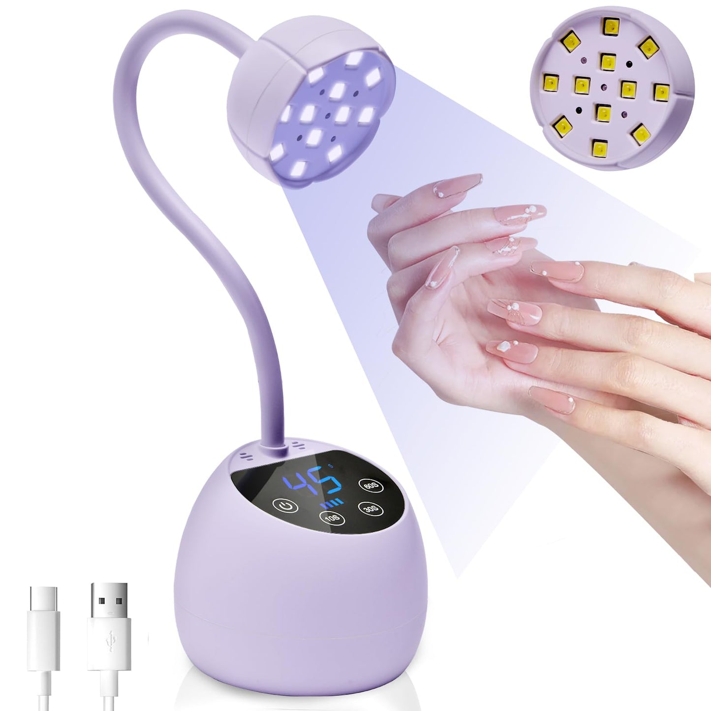 CGBE UV Nail Lamp, Cordless Gooseneck Gel x Lamp, 36W Mini Flash Cure Light, Portable USB LED Nail Light with 4 Timers & Auto Sensor for Salon Home DIY Use, Purple