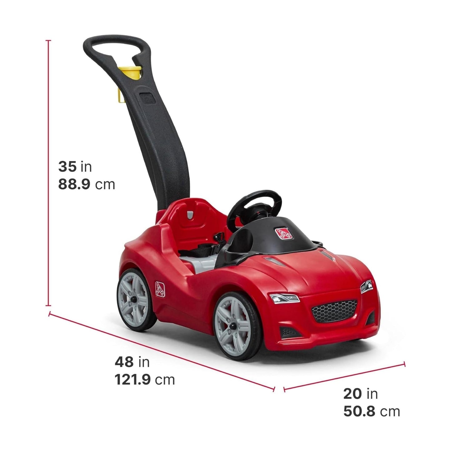Step2 Whisper Ride Cruiser Kids Push Car, Ride On Toy, Stroller Substitute, Includes Seat Belt & Horn, Made of Durable Plastic, Max Weight 50 lbs., For Toddlers 18 Months - 4 Years Old, Red