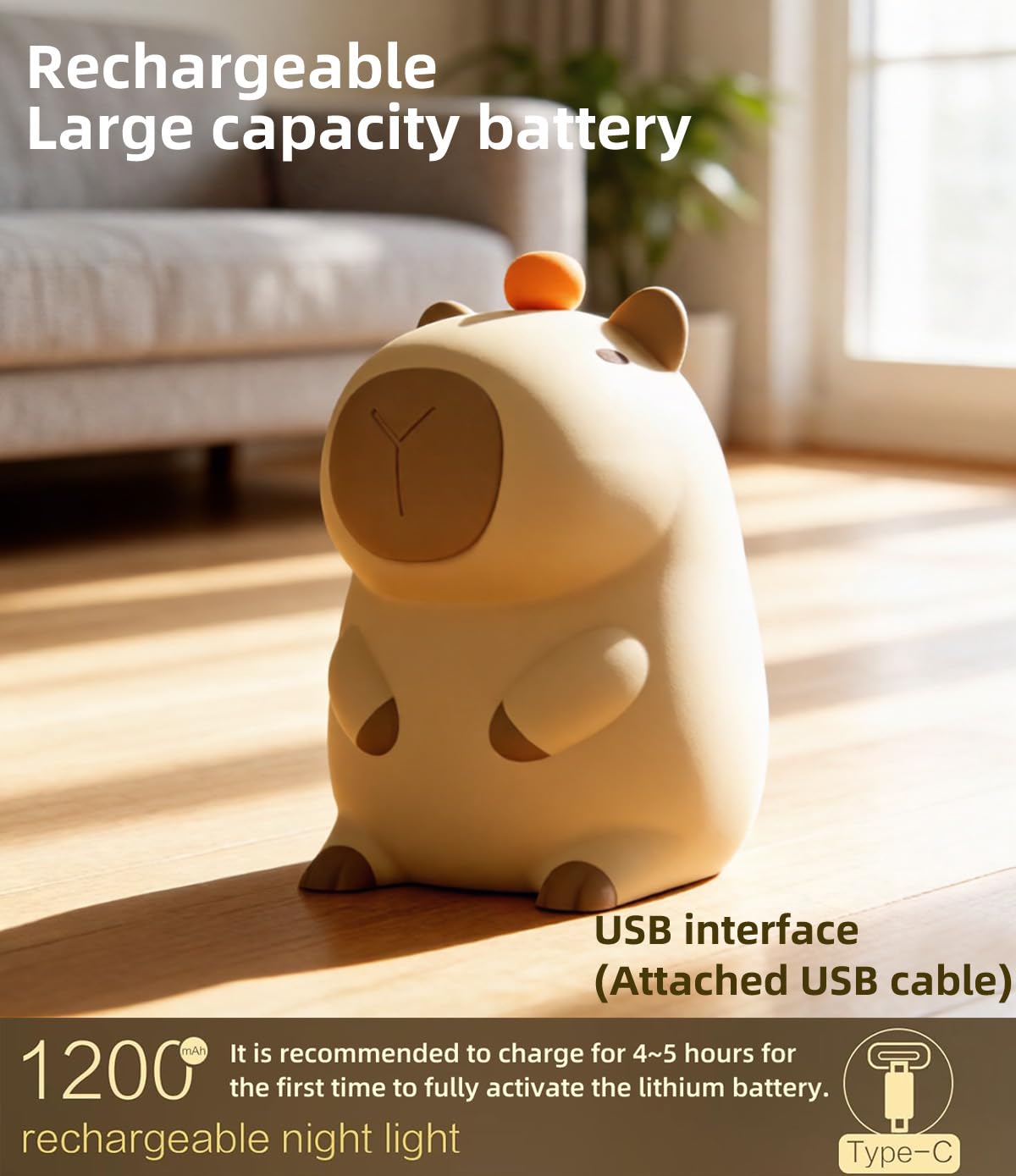 Night Light,Cute Tangerine LED Squishy Novelty Animal Night Lamp,Dimmable Soft Silicone Nursery Nightlight for Kids, Rechargeable Bedroom Touch Lamp, Dorm Decor, Gift(Capybara)