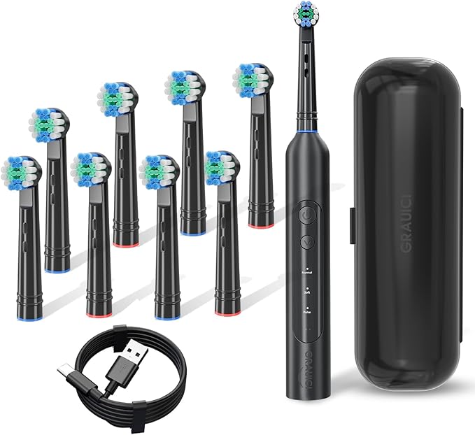 Deep Clean Rechargeable Electric Powered Toothbrush,Pressure Sensor to Protect Gums (Black)