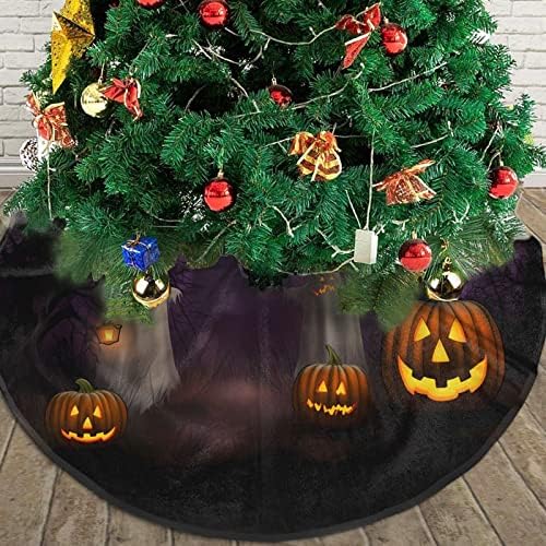 Funny Pumpkin Black Halloween House Moon Christmas Trees Skirts 30", Halloween Xmas Tree Cloth Mats for Festival Present Souvenir