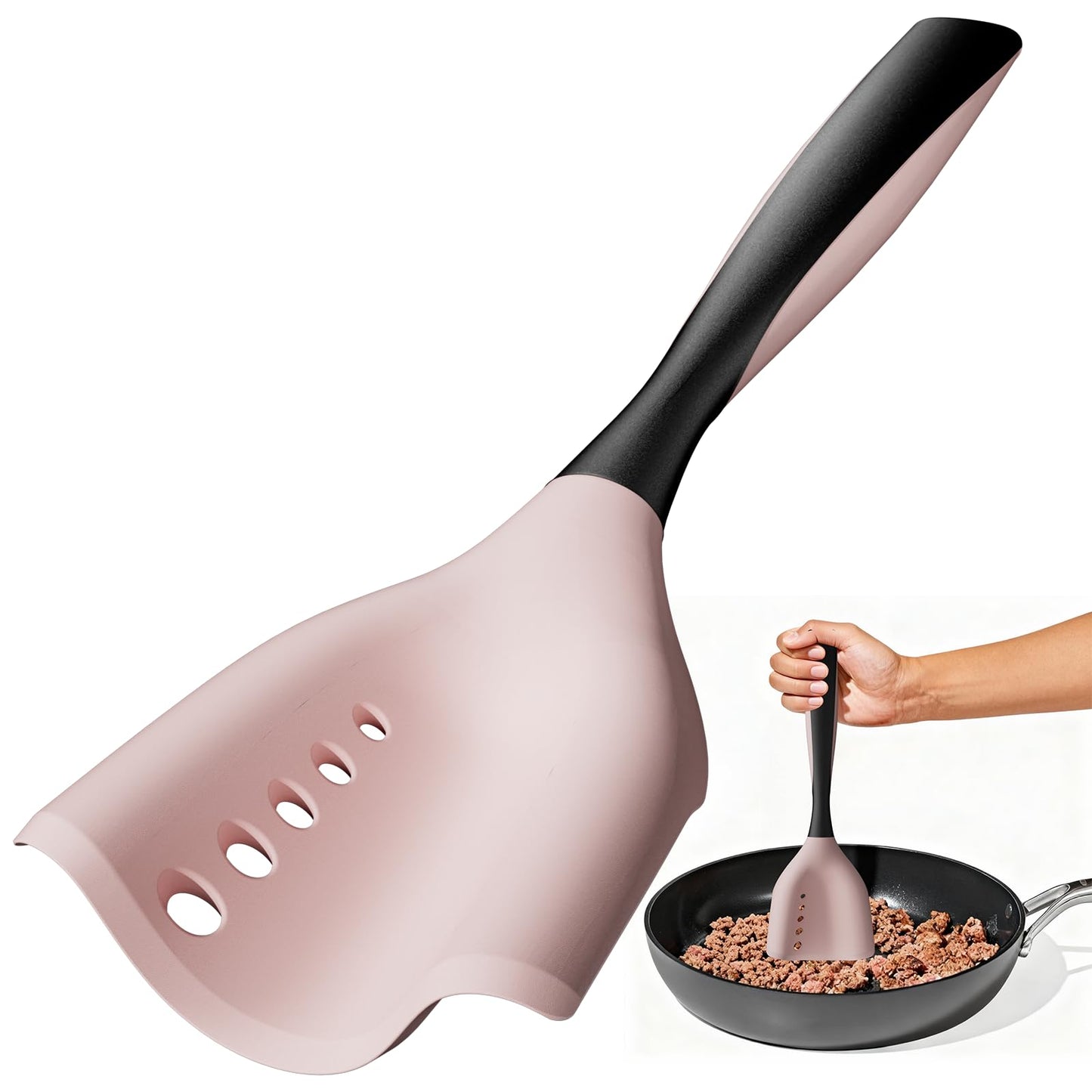 Meat Chopper Spatula Ground Beef Masher- Heat Resistant Hamburger Smasher Tool, Non Stick Ground Chopper Hamburger Grinder, Mix and Chop Potato Masher Kitchen Utensil-Pink