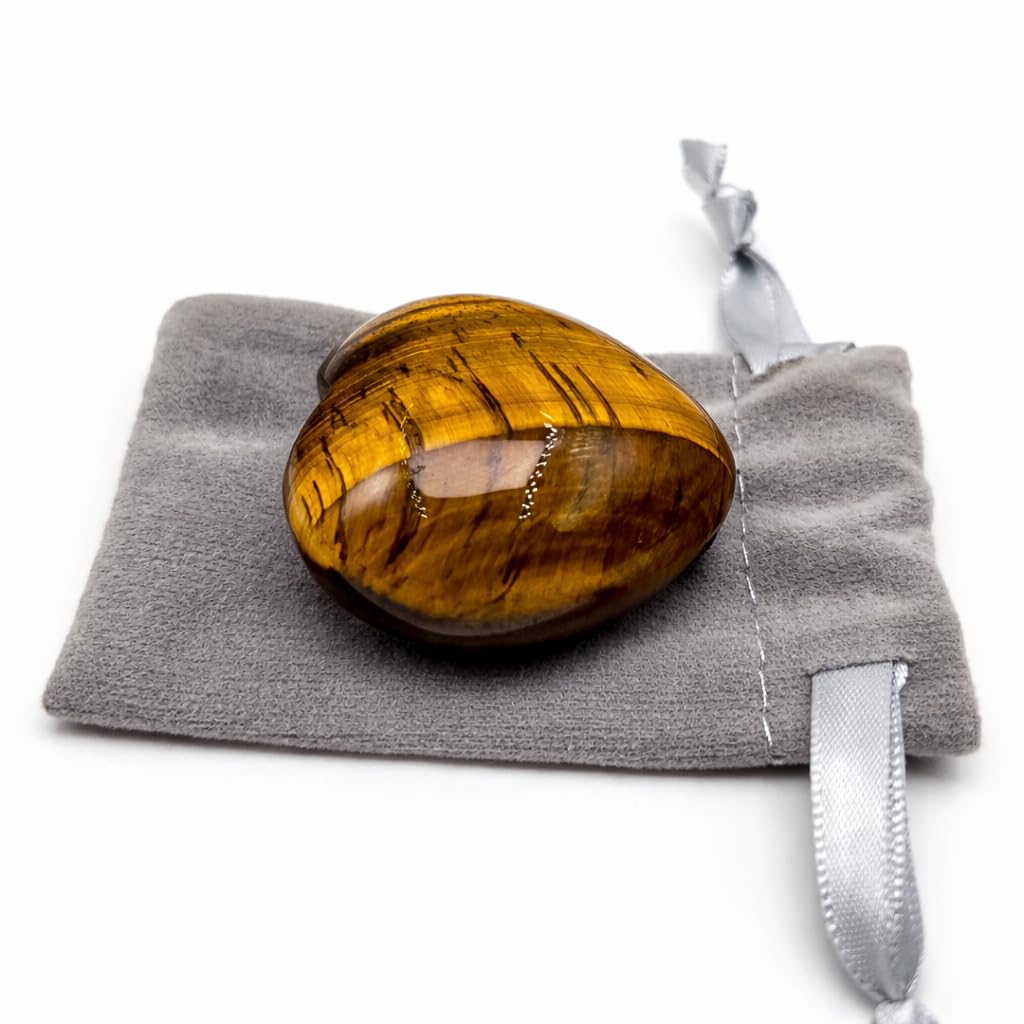 Tiger’s Eye Heart Worry Stone Healing Crystal, 1.57 Inch Polished Palm Stone for Meditation, Mindfulness & Anxiety Relief