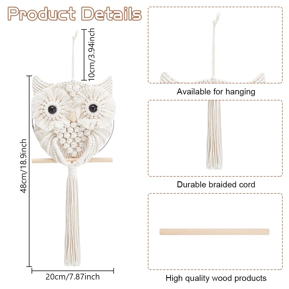 FREEBLOSS Macrame Owl Kit for Beginners Macrame Wall Hanging Kit DIY Macrame Kit with Video Tutorial Macrame Hanging Decor for Adults Gift, Naturally white