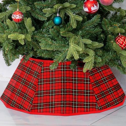 Blissun Fabric Christmas Tree Collar & Skirt, Willow Tree Ring for Christmas Decorations (Red & Black Plaid)