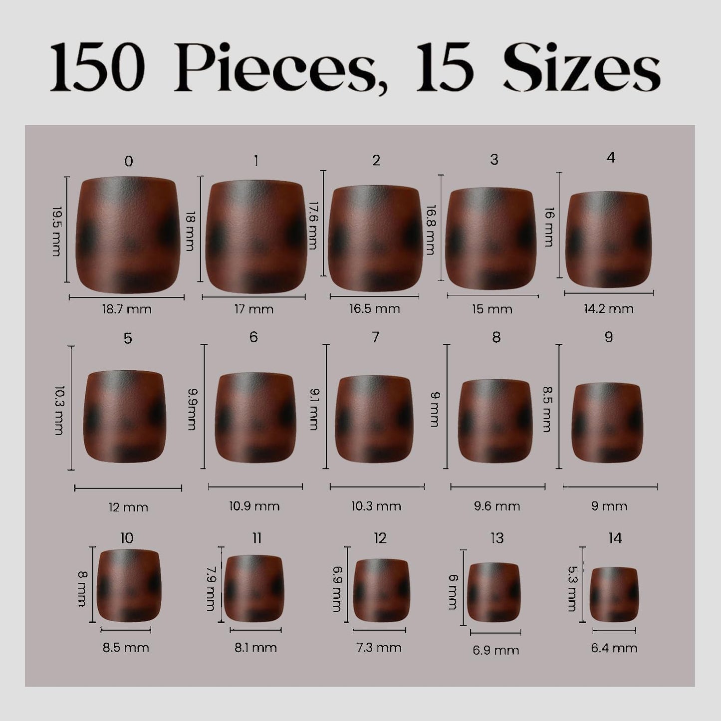 Dsixnails Tortoiseshell Toe Nail Tips, 150pcs Short Square Press on Toenails for Women, Soft Toe Nail Press Ons, Toe Press on nails, Soak Off Acrylic Fake Toenails Extension in 15Sizes