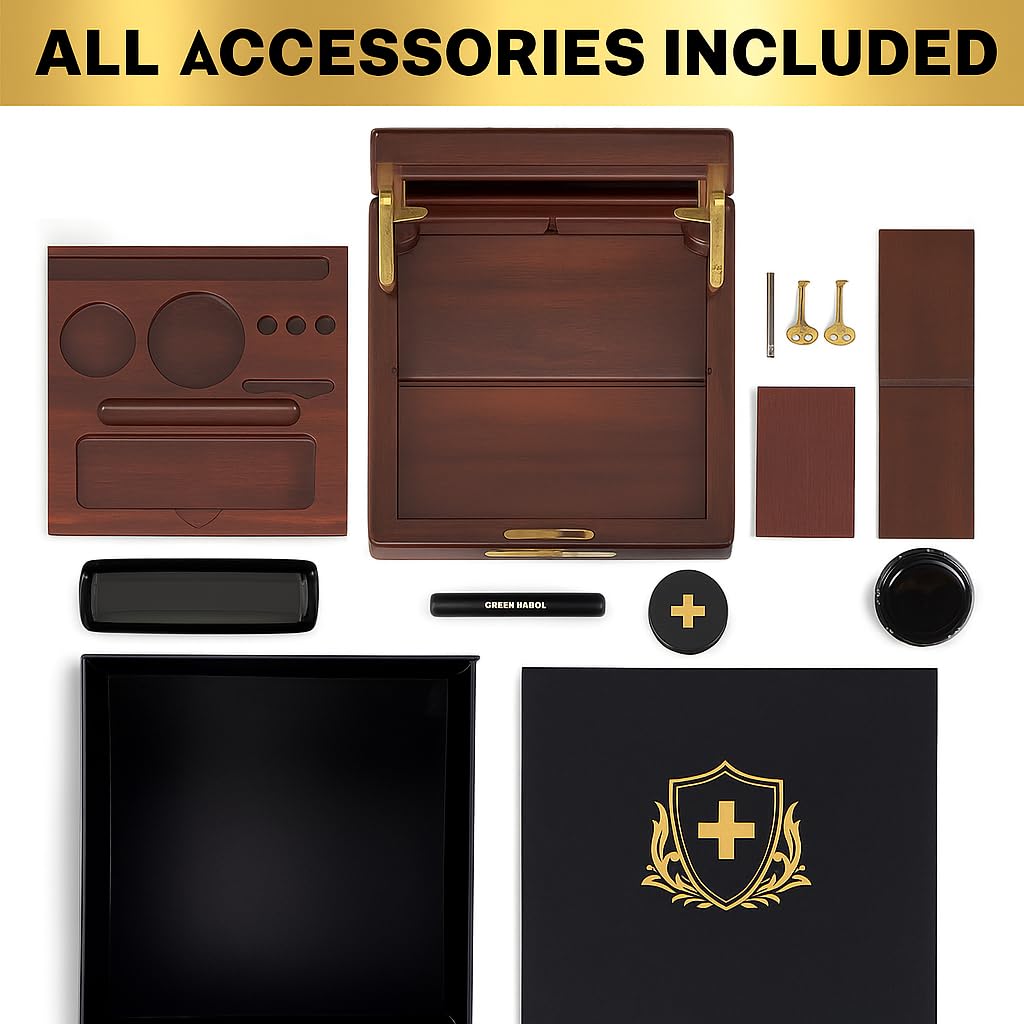 GREEN CROSS Acacia Wood Locking Valet Box – Luxury Organizer with Ceramic Tray | Premium Gift for Men | Handcrafted Wooden Keepsake Storage Box for Home or Office