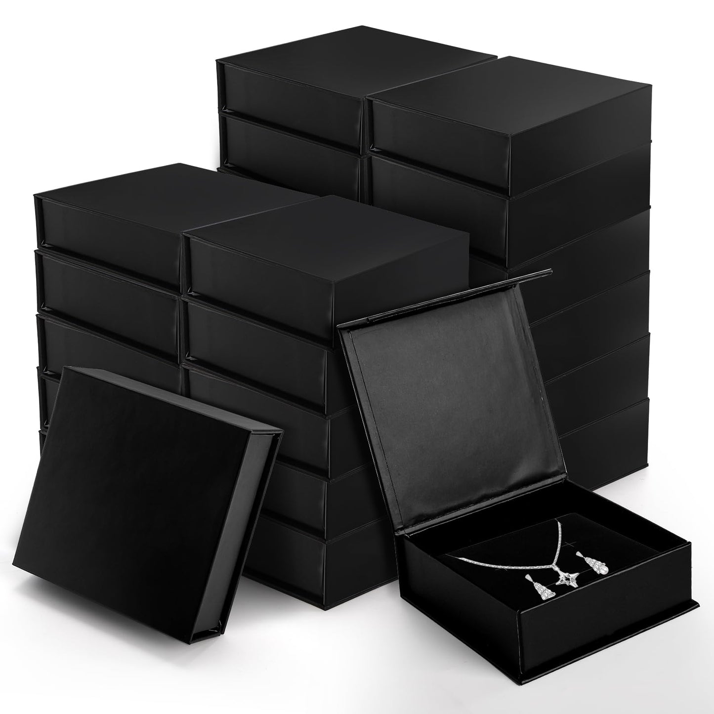 Covzoe 24 Pack Cardboard Jewelry Boxes, 3.6 x 3.6 x 1.3 Inch Small Jewelry Gift Boxes with Cotton Filled and Lid, Jewelry Storage Display Case for Necklace Earring Ring, Black