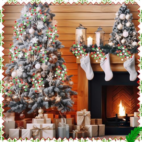 Norme 12 Pcs Christmas Tree Picks Fresh Style, 13.8" Red Green Glitter